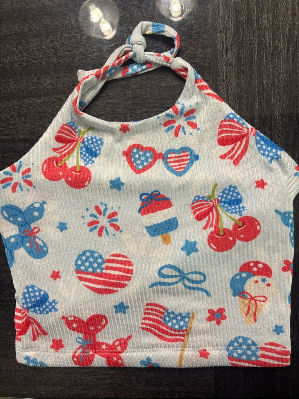 Handmade soft Kids Patriotic Red & Blue Halter Top 3T
